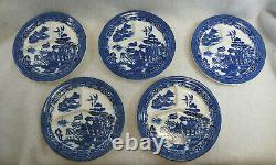 Blue Willow Divided Grill Plates August Hashagen NY Made England Lot of 5 S9662