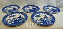 Blue Willow Divided Grill Plates August Hashagen NY Made England Lot of 5 S9662