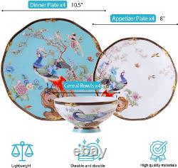 Bone China Dinnerware Set Porcelain Dinnerware Set for 4, Vintage Floral Dinne