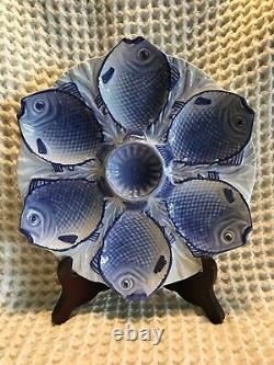 Bordallo Pinheiro Oyster Plate Blue Fish Design Portugal 10.5 Rare-Mint