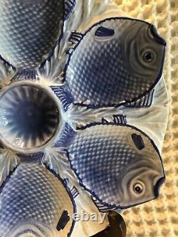 Bordallo Pinheiro Oyster Plate Blue Fish Design Portugal 10.5 Rare-Mint