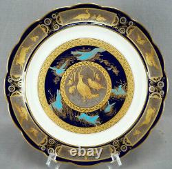 Brown Westhead Moore Gold Platinum & Turquoise Game Birds & Hares Cobalt Plate A