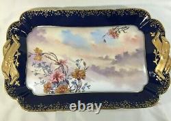 C1887 H&Co DEPOSE Haviland France 17 Cobalt/Gold SCENIC FLORAL & SKY PLATTER