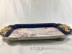 C1887 H&Co DEPOSE Haviland France 17 Cobalt/Gold SCENIC FLORAL & SKY PLATTER