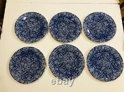 CHURCHILL ENGLAND Set of 6 Calico Blue & White Chintz Dinner Plates