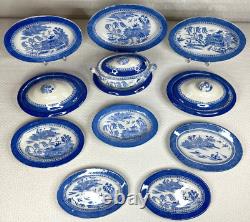 C 1860 Copeland 34-Pc Child's'Mandarin' Blue Willow Dinner Set Staffordshire