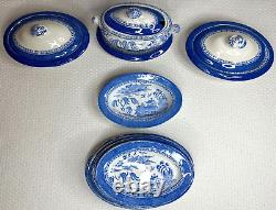 C 1860 Copeland 34-Pc Child's'Mandarin' Blue Willow Dinner Set Staffordshire