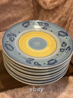 Caleca Set Of 7 Azzurro 11 1/8 Dinner Plates, Italy