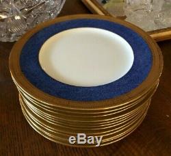 Cauldon Gold Encrusted Dinner Plates Set of 12 Blue