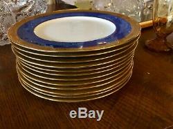 Cauldon Gold Encrusted Dinner Plates Set of 12 Blue