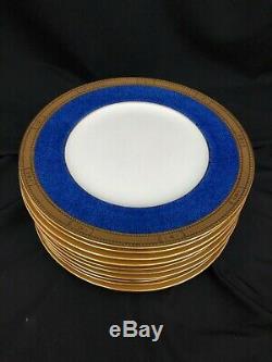 Cauldon Gold Encrusted Dinner Plates Set of 12 Blue