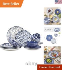 Ceramic Dinnerware Sets, 12-Pieces Plates and Bowls Sets, Scratch Resistant D