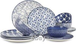 Ceramic Dinnerware Sets, 12-Pieces Plates and Bowls Sets, Scratch Resistant D