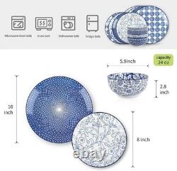 Ceramic Dinnerware Sets, 12-Pieces Plates and Bowls Sets, Scratch Resistant D