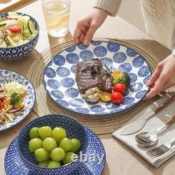 Ceramic Dinnerware Sets, 12-Pieces Plates and Bowls Sets, Scratch Resistant D