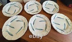 Ceramiche Italy For Cottage Industries San Francisco 6 DINNER PLATES Sardines