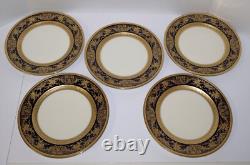 Charles Ahrenfeldt Limoges Depose Cobalt & Gold (Set of 5) 9 3/4 Dinner Plates