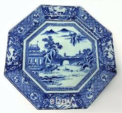 Chinese Porcelain Blue & White 8 Pointed Salt Glaze Dinner Plate Antique Old