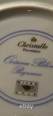 Christofle Porcelaine Oceana Bleu Byxance Micro Gold Dinner Plate 12 Inch