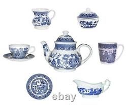 Churchill Blue Willow China Plates Mug Creamer Jug Sugar Tray Gravy Boat Dinner