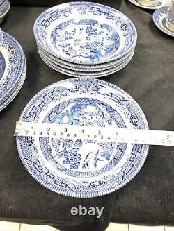 Churchill Blue Willow Lot-27PCS 4-10 Dinner Plates, 6-8 & 8-6 Bowls, & More EC