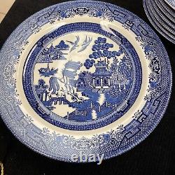 Churchill Blue Willow Lot-27PCS 4-10 Dinner Plates, 6-8 & 8-6 Bowls, & More EC