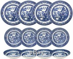 Churchill China Blue Willow Dinner Set, 12 Piece Dinnerware Gift Box WBMB90001