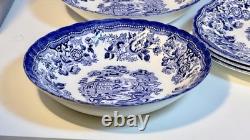 Churchill Queen's Tonquin Blue England 8pc 10Dinner Plates & 8.75 Pasta Bowls