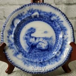 Circa 1904 Copeland Spode Flow Blue 9 1/4 Bunny Rabbit Plate Transferware