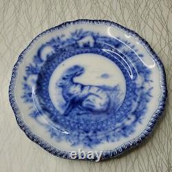 Circa 1904 Copeland Spode Flow Blue 9 1/4 Bunny Rabbit Plate Transferware