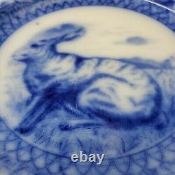 Circa 1904 Copeland Spode Flow Blue 9 1/4 Bunny Rabbit Plate Transferware