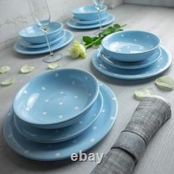 City to Cottage Handmade Light Sky Blue Dinner Plate Set Ceramic White Polka Dot