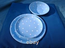 City to Cottage Handmade Light Sky Blue Dinner Plate Set Ceramic White Polka Dot