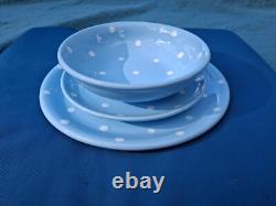 City to Cottage Handmade Light Sky Blue Dinner Plate Set Ceramic White Polka Dot