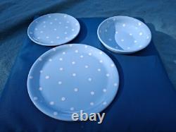 City to Cottage Handmade Light Sky Blue Dinner Plate Set Ceramic White Polka Dot