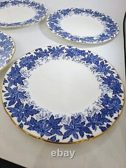 CoalPort England Blue Maple Dinner Plates 10.75 Scalloped Gilded Edge Set 4