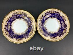 Coalport Cobalt Blue Gold Embossed Set of TWO (2) 9 Dinner Luncheon Plates