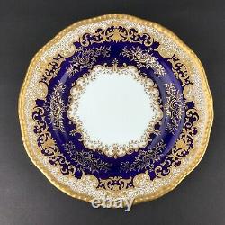 Coalport Cobalt Blue Gold Embossed Set of TWO (2) 9 Dinner Luncheon Plates