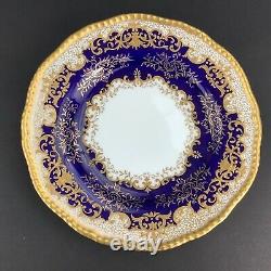 Coalport Cobalt Blue Gold Embossed Set of TWO (2) 9 Dinner Luncheon Plates