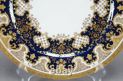 Coalport Cobalt & Raised Gold Scrollwork & Urns 10 1/4 Dinner Plate C1891-1920