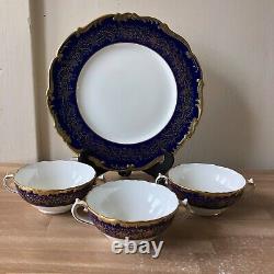 Coalport Hazelton Cobalt Blue Dinner Plate + 3 Cream Soup Bowls