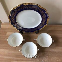 Coalport Hazelton Cobalt Blue Dinner Plate + 3 Cream Soup Bowls