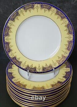 Coalport Porcelain Cabinet Dinner Plates Set Of 12 Cobalt Blue Gold EXCELLENT