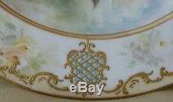 Coalport Superb MID C19th Plate With Roses Fancy Gold & Turquoise Jewels Border