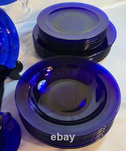 Cobalt Blue Dinnerware Service for 8 Rondo Sapphire Glass by Bormioli Rocco