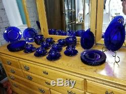 Complete Duralex Vereco Rivage Glass Cobalt Blue Swirl Plates France Dinner Set