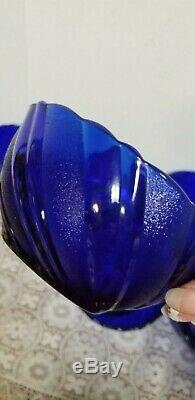 Complete Duralex Vereco Rivage Glass Cobalt Blue Swirl Plates France Dinner Set