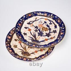 Copeland Imari Antique Cobalt Blue Rust Red Dinner Plate Pair 10dia