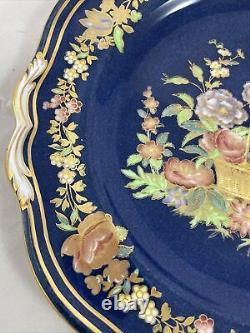 Copeland Spode Cobalt Blue Floral Gold Trim Dinner Plate set of 2