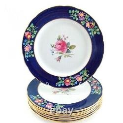 Copeland Spode England Six Antique Dinner Plates Blue Multicolored Flowers Nice